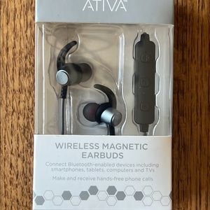 NEW Ativa Wireless Magnetic Earbuds Gray Bluetooth Hands free phone calls, NIB
